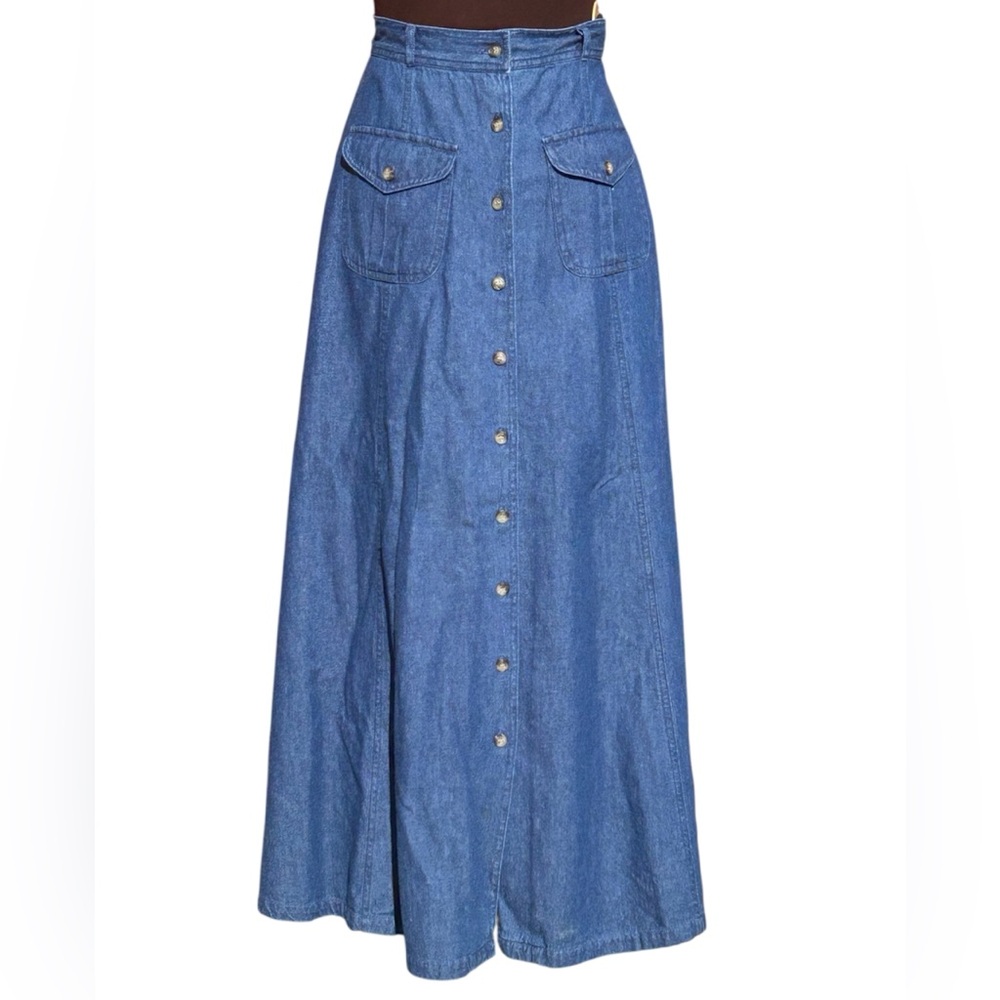 VTG BUSHWACKER s8 denim maxi skirt-pristine-looks NEW-button down-elastic back